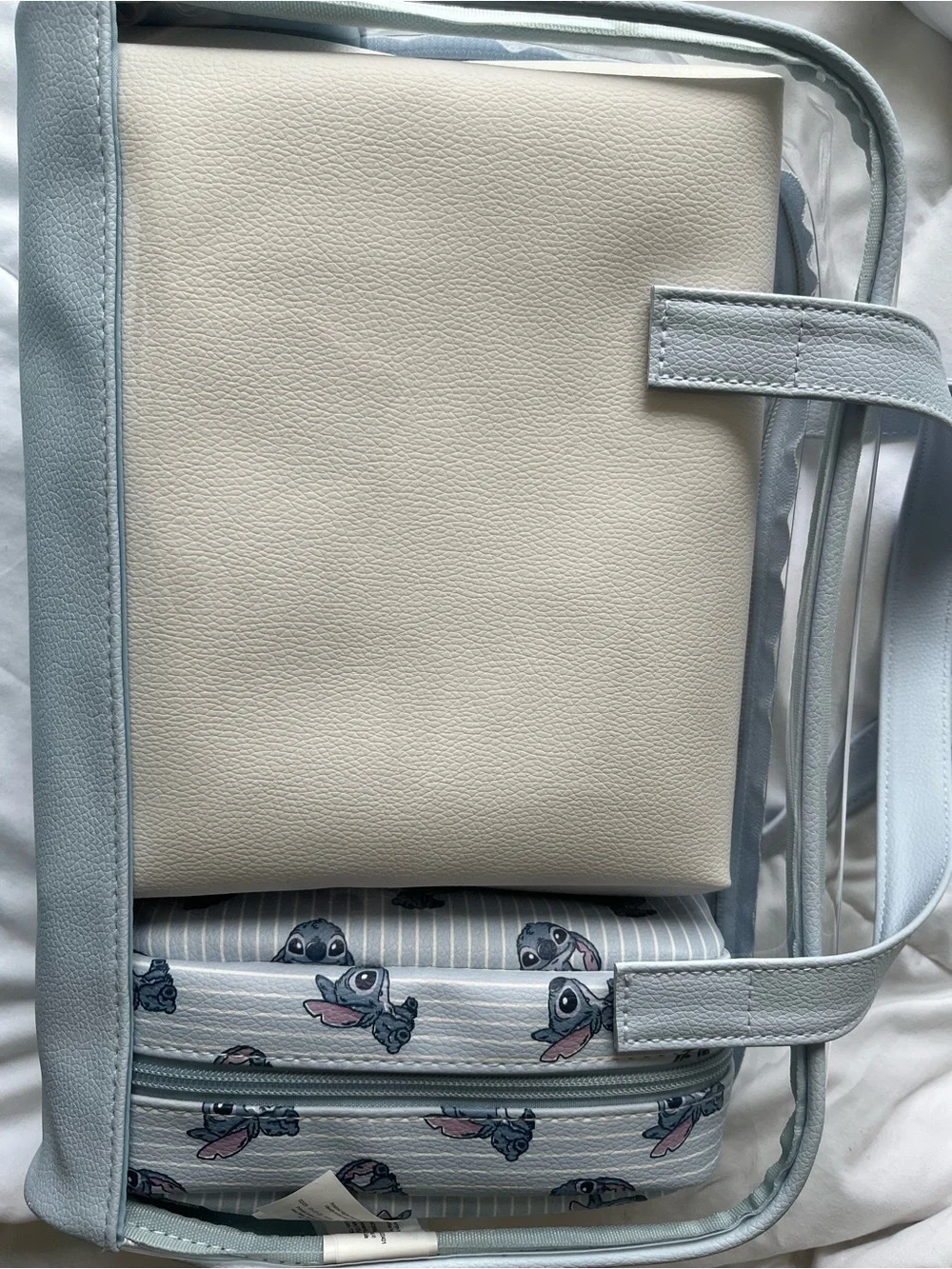 Disney Stitch Clear Tote Bag in Light Blue & Cream with Character Print